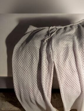 H&M White Crochet Wide-Leg Drawstring Pants